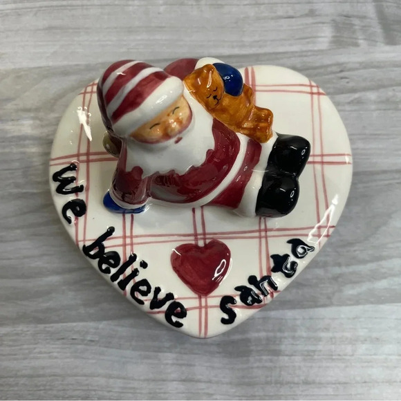 “We Believe Santa” Vintage 2000’s Palm Tree Co Christmas Ceramic Candy Dish Box - Picture 4 of 15